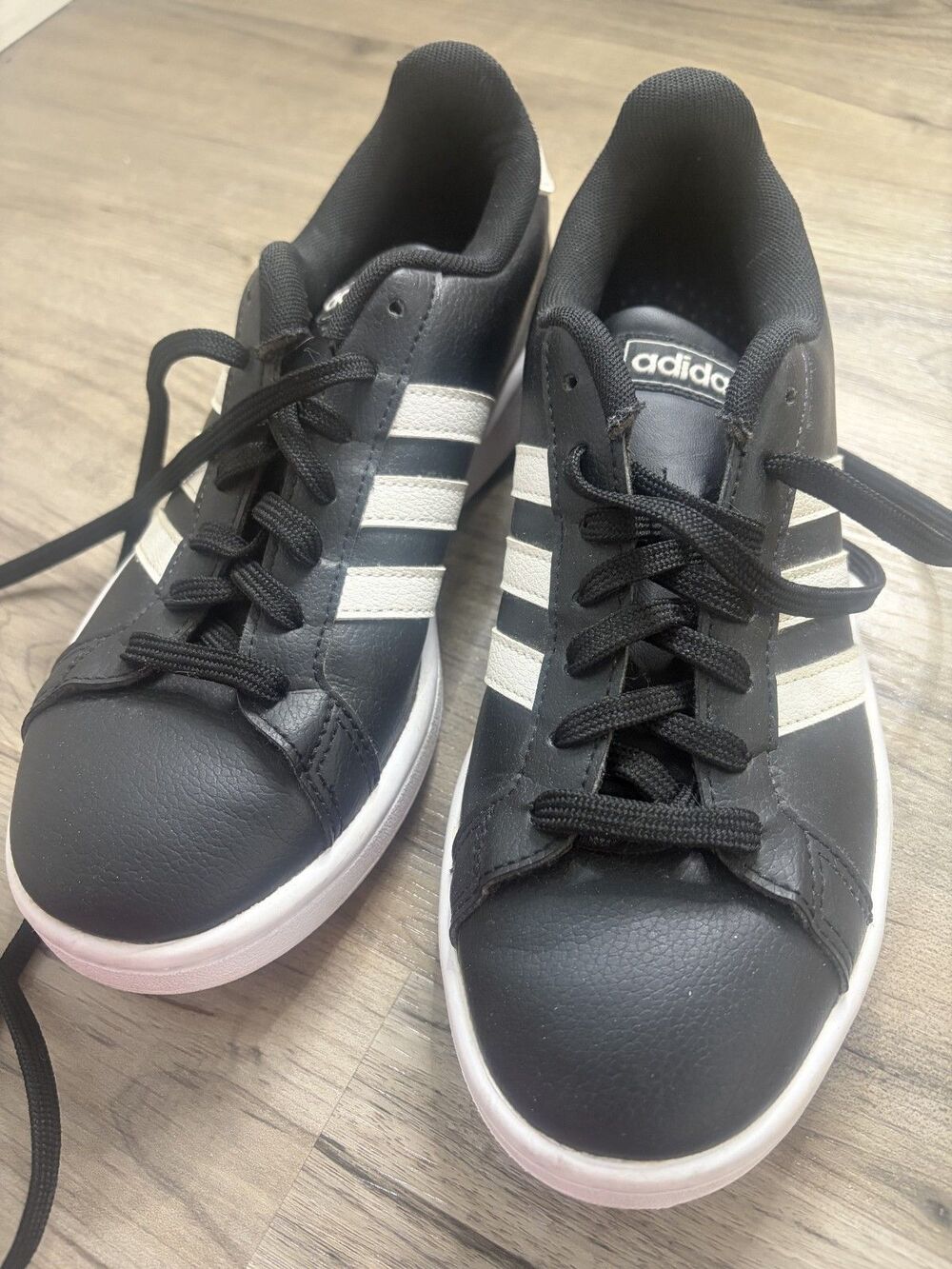 Women's Size 6.5 - Adidas Grand Court 2.0 Black White Leather Low-Top Sneakers